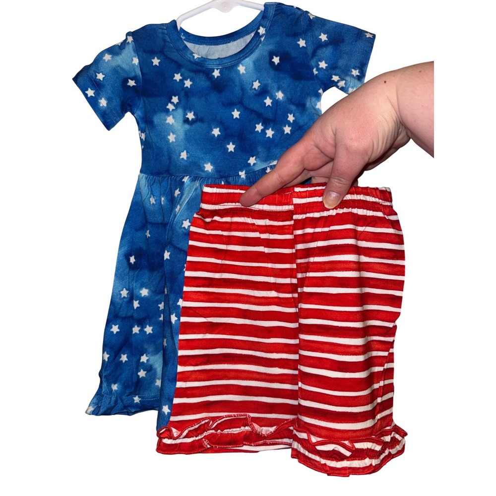 NWT Little Bird Bamboo Kids Stars and Stripes peplum Set 12-18M